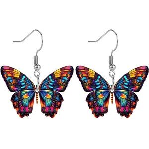 Vibrant Multicolor Butterfly Drop Earrings - Colorful Wings